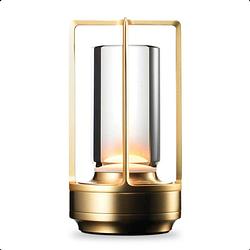 Foto van Goliving tafellamp oplaadbaar - lantaarn - draadloos en dimbaar - moderne touch lamp - 17.5 cm - goud