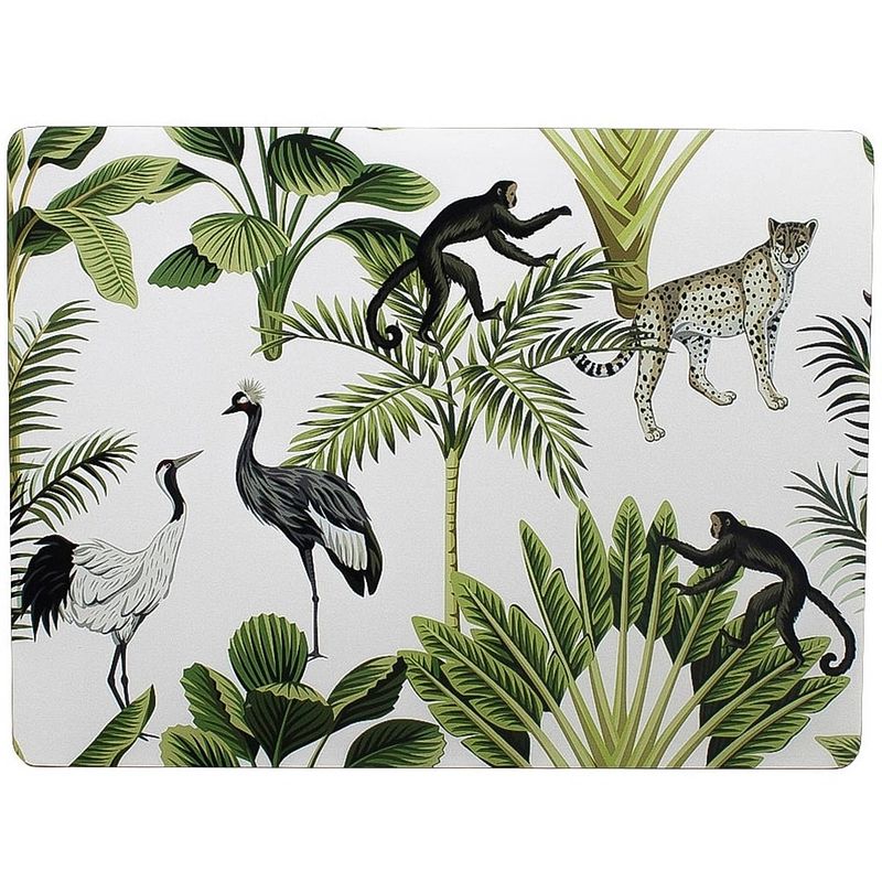 Foto van 2x stuks rechthoekige placemats jungle print wit kurk 30 x 40 cm - placemats