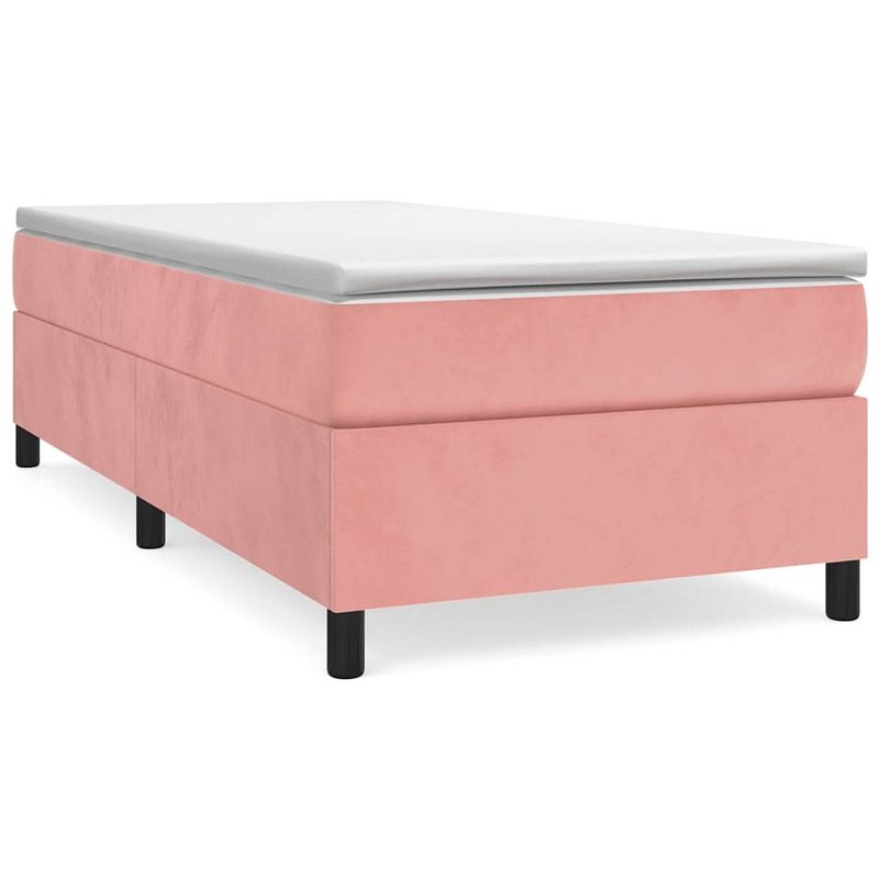 Foto van The living store boxspringbed roze fluwelen 203x90x35 cm met pocketvering matras en huidvriendelijke topmatras