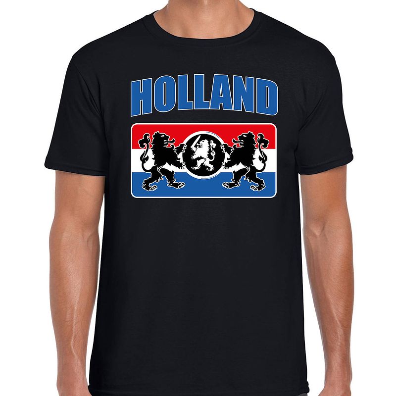 Foto van Zwart fan shirt / kleding holland met een nederlands wapen ek/ wk voor heren s - feestshirts