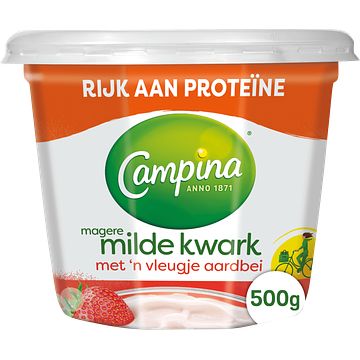 Foto van Campina magere kwark met een vleugje aardbei 500g bij jumbo