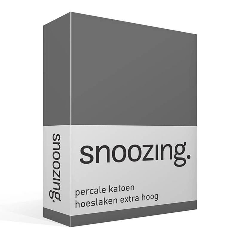 Foto van Snoozing - hoeslaken - percale katoen - extra hoog - 100x200 - antraciet