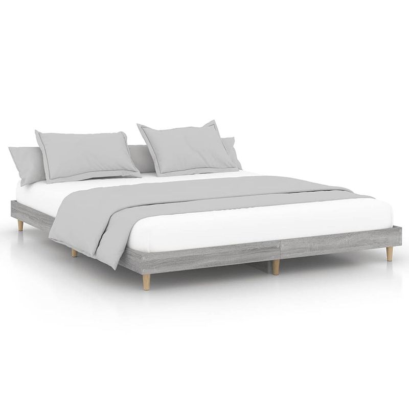 Foto van The living store bedframe - houten - 203 x 183 x 20 cm - grijs sonoma eiken