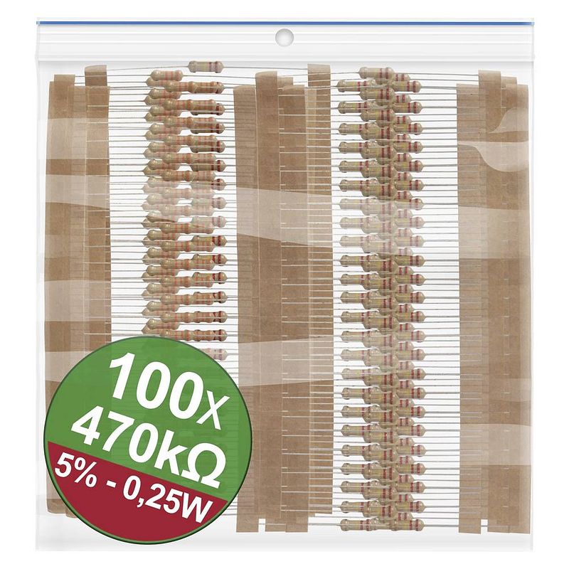 Foto van Quadrios 22p079 koolfilmweerstand assortiment 470 kω axiaal bedraad 0.25 w 5 % 1 set(s)