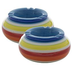 Foto van 2x stuks ronde terras asbak/stormasbak blauw keramiek 14 x 14 x 7 cm - buiten asbakken