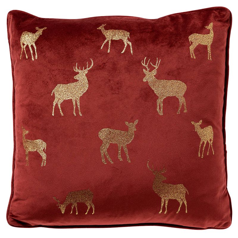 Foto van Deer - sierkussen 45x45 rood - kerst decoratie - velvet