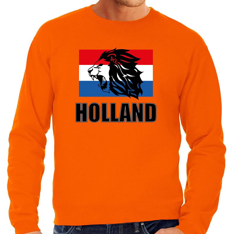 Foto van Oranje fan sweater / trui holland met leeuw en vlag ek/ wk voor heren l - feesttruien