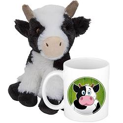 Foto van Cadeauset kind - koeien knuffel 19 cm en drinkbeker/mok koe 300 ml - knuffel boederijdieren