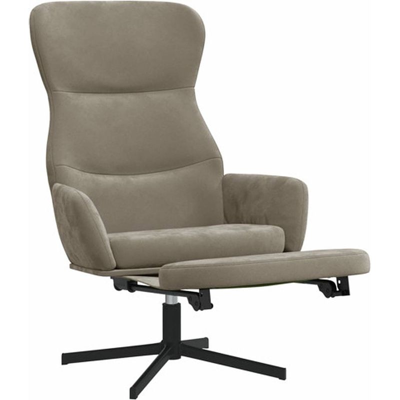 Foto van The living store relaxstoel met voetenbank fluweel lichtgrijs - fauteuil