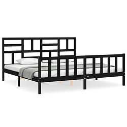 Foto van The living store bed the living store - - bedframe - 205.5x205.5x104 cm - massief grenenhout - zwart