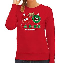 Foto van Bellatio decorations foute kersttrui/sweater voor dames - baldadig kerstfeest - rood - ontdeugend xs - kerst truien