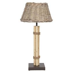Foto van Haes deco - tafellamp - houten lamp, ø 30x61 cm - bruin hout en metaal - bureaulamp, sfeerlamp