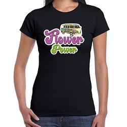 Foto van Toppers jaren 60 flower power verkleed shirt zwart met hippie busje dames 2xl - feestshirts