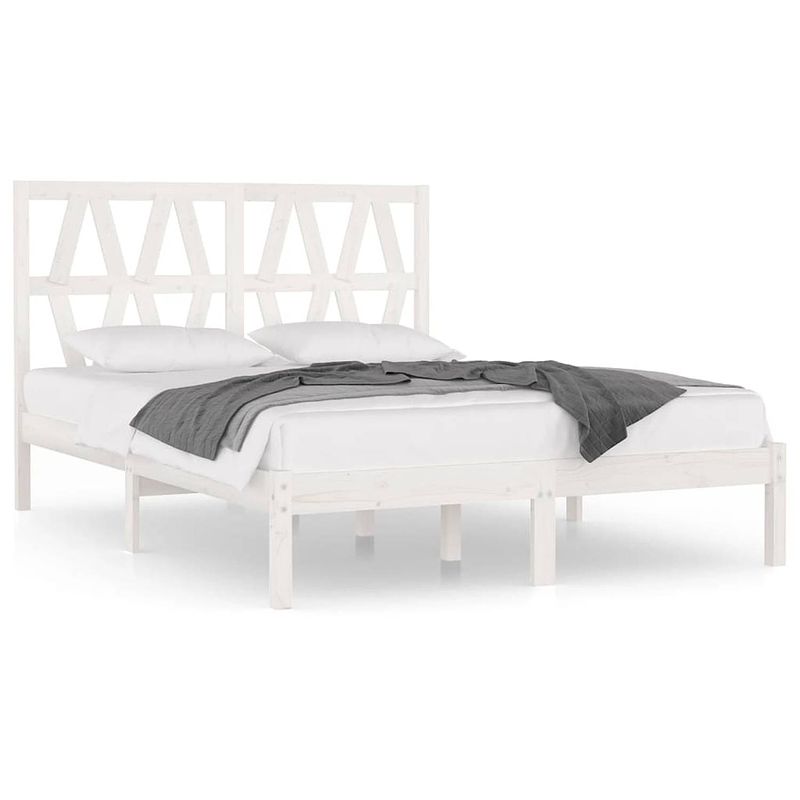 Foto van The living store bedframe - massief grenenhout - 205.5 x 125.5 x 31 cm - wit