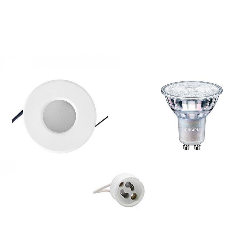 Foto van Led spot set - aigi - gu10 fitting - waterdicht ip65 - inbouw rond - mat wit - ø82mm - philips - master 927 36d vle -