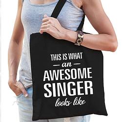 Foto van Awesome singer / zangeres cadeau tas zwart voor dames - feest boodschappentassen