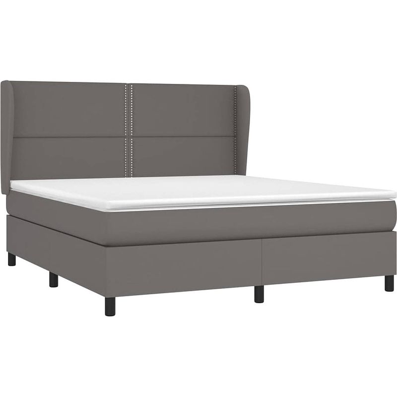 Foto van The living store boxspringbed - grijs kunstleer - 203x163x118/128 cm - verstelbaar hoofdbord - pocketvering matras -