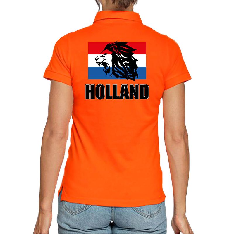 Foto van Oranje fan poloshirt / kleding holland met leeuw en vlag ek/ wk voor dames xs - feestshirts