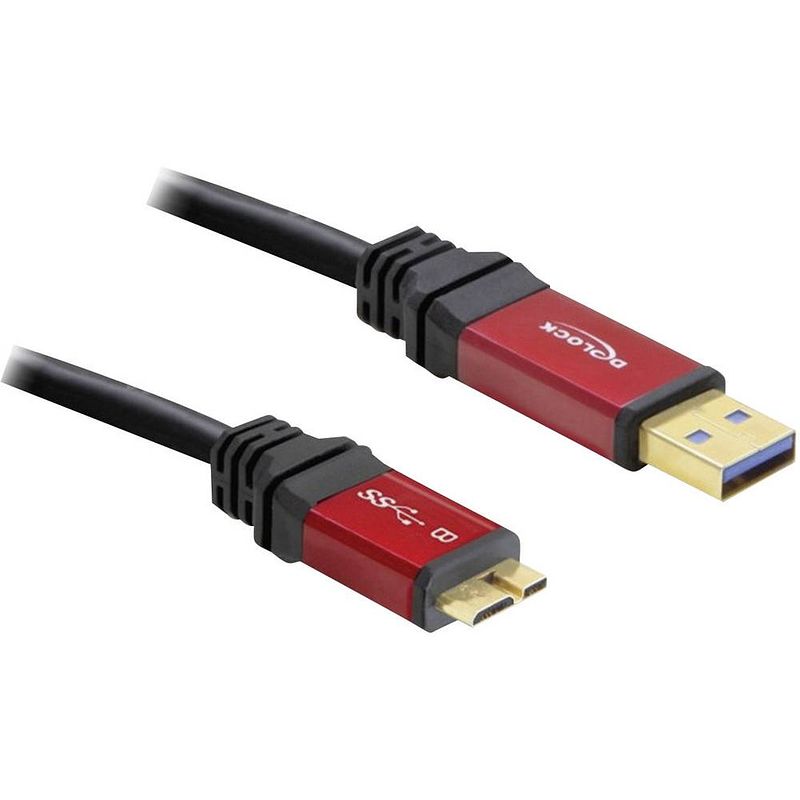 Foto van Delock usb-kabel usb 3.2 gen1 (usb 3.0 / usb 3.1 gen1) usb-a stekker, usb-micro-b 3.0 stekker 3.00 m rood, zwart vergulde steekcontacten, ul gecertificeerd