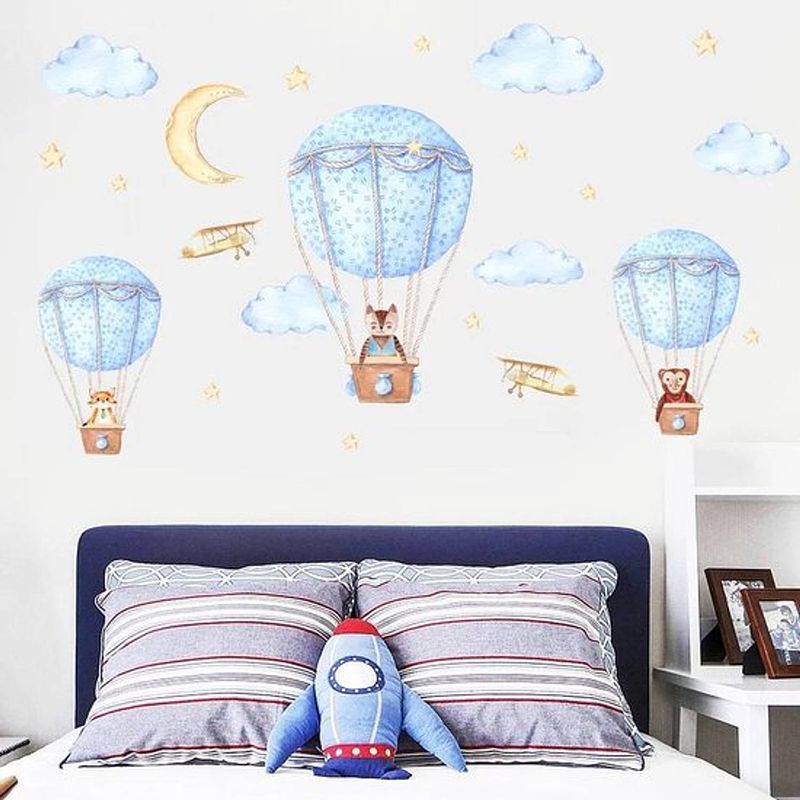 Foto van Muursticker luchtballonnen met dieren & wolkjes wanddecoratie muurdecoratie kinderkamer babykamer