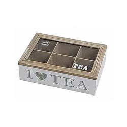 Foto van Witte houten theedoos met 6 vakken i love tea - theedozen