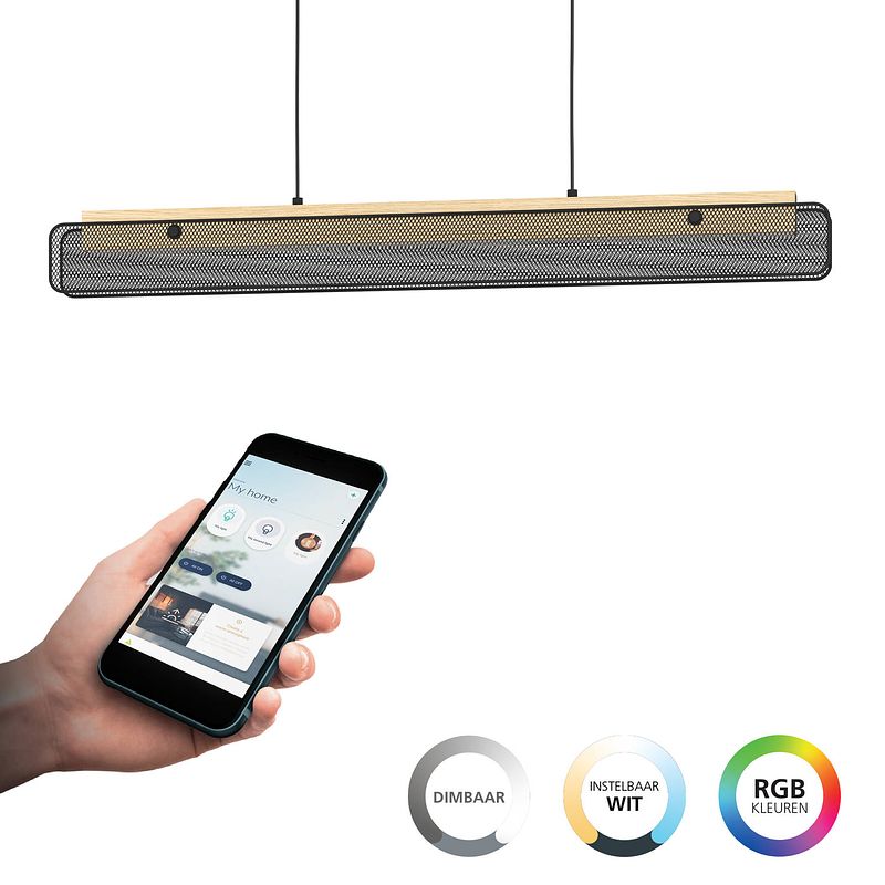 Foto van Eglo connect.z kokomo-z hanglamp - 99 cm - zwart/bruin/wit - instelbaar rgb & wit licht - dimbaar - zigbee