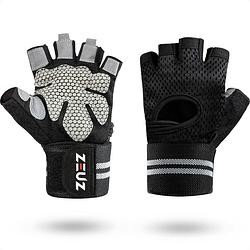 Foto van Zeuz® sport & fitness handschoenen heren & dames - krachttraining - crossfit - grijs & zwart - maat m