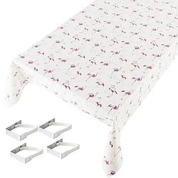 Foto van Tafelkleed/tafelzeil flamingo print 140 x 245 cm met 4 klemmen - tafelzeilen