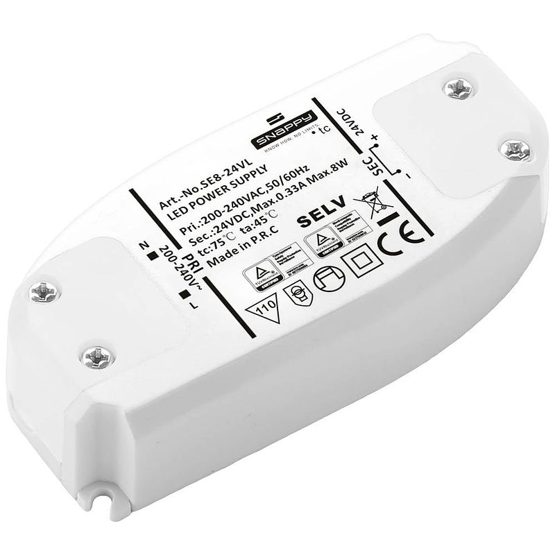 Foto van Dehner elektronik se 8-24vl (24vdc) led-transformator, led-driver constante spanning 8 w 0.33 a 24 v/dc