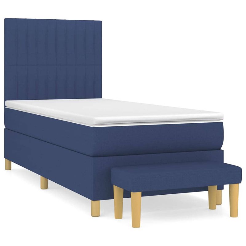 Foto van The living store boxspringbed - blauw - 193 x 90 x 118/128 cm - hoogte verstelbaar hoofdbord - pocketvering matras -