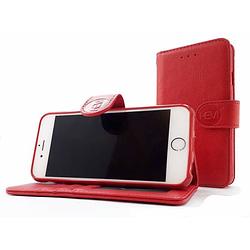 Foto van Apple iphone 12 mini - burned red leren portemonnee hoesje - lederen wallet case tpu meegekleurde binnenkant- book case