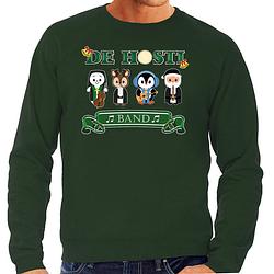 Foto van Bellatio decorations foute kersttrui/sweater heren - de hosti band - groen - kerstmuziek - band m - kerst truien