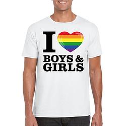 Foto van I love boys & girls regenboog t-shirt wit heren m - feestshirts