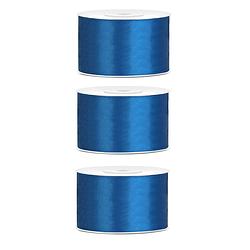 Foto van 3x hobby/decoratie blauw satijnen sierlinten 3,8 cm/38 mm x 25 meter - cadeaulinten