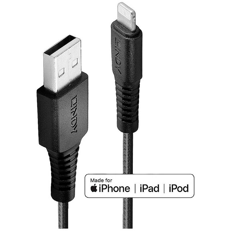 Foto van Lindy usb-kabel usb 2.0 apple lightning stekker, usb-a stekker 3 m zwart 31293