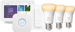 Foto van Philips hue white ambiance starter pack e27 3-pack + dimmer + bridge + google nest hub 2