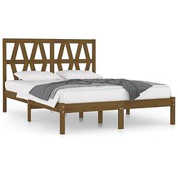 Foto van The living store houten bedframe - massief grenenhout - 205.5 x 125.5 x 31 cm - honingbruin