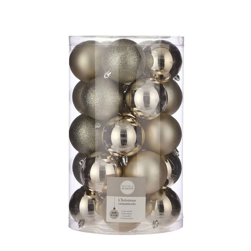 Foto van 50x kunststof kerstballen licht champagne 8 cm - kerstbal