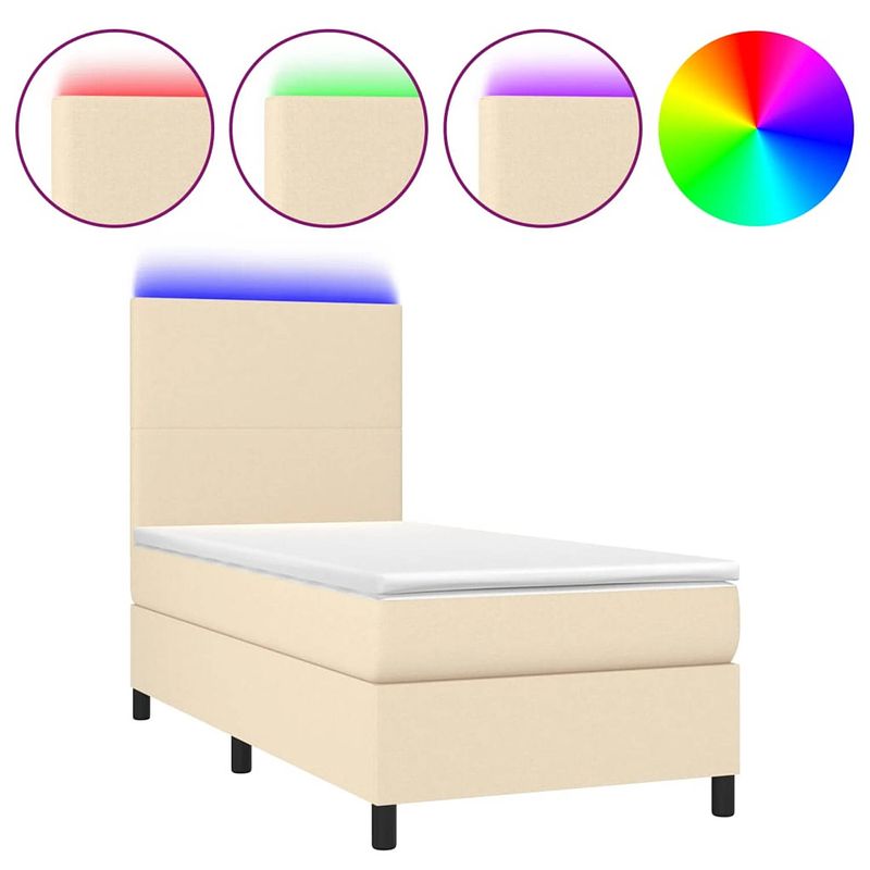 Foto van The living store boxspring - crème - 193 x 90 x 118/128 cm - verstelbaar hoofdbord - led-verlichting - pocketvering