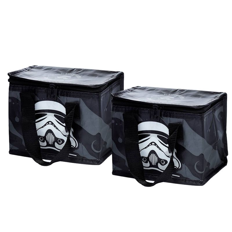 Foto van 2x stuks kleine lunch koeltas - stormtrooper print - 21 x 16 x 14 cm - 4,7 liter - koeltas