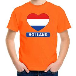 Foto van Oranje holland hart vlag shirt kinderen - oranje koningsdag/ holland supporter kleding s (122-128)