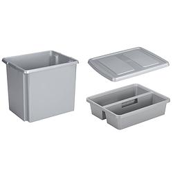 Foto van Sunware opslagbox kunststof 45 liter lichtgrijs 45 x 36 x 36 cm met deksel en organiser tray - opbergbox