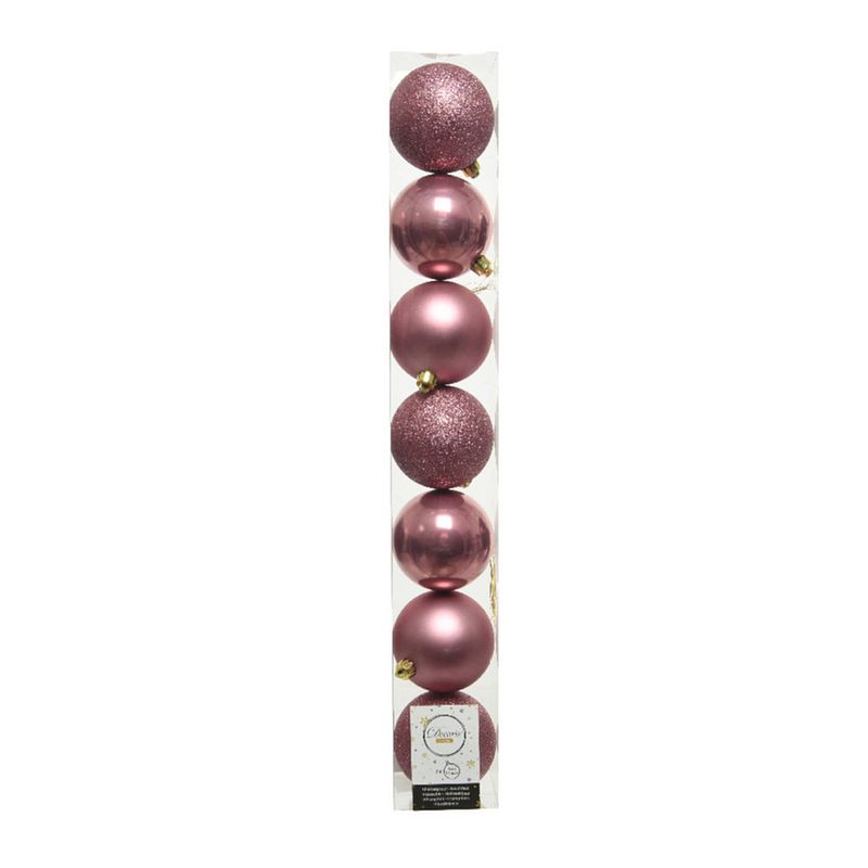 Foto van 7x stuks kunststof kerstballen oudroze (velvet) 8 cm glans/mat/glitter - kerstbal