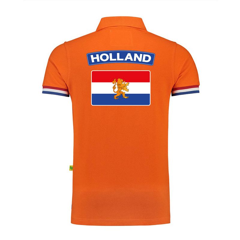 Foto van Holland fan polo t-shirt oranje luxe kwaliteit nederlandse vlag - 200 grams - heren l - feestshirts