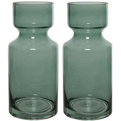 Foto van Set van 2x stuks groene vazen/bloemenvazen 3 liter van glas 11 x 24,5 cm - vazen