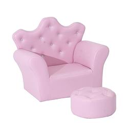 Foto van Kindersofa met poef - kinder fauteuil - kinder relax stoel met voetenbank - kunstleer - roze