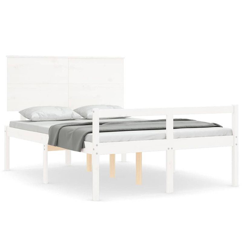 Foto van The living store bedframe - massief grenenhout - 195.5 x 145.5 x 82.5 cm - wit