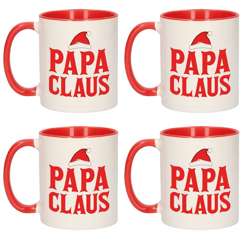 Foto van Set van 4x stuks papa claus koffiemokken / theebekers rood kerstcadeau vader 300 ml - bekers