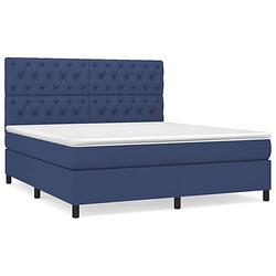 Foto van The living store boxspring bed - pocketvering - 160 x 200 cm - blauw - duurzaam - verstelbaar hoofdbord