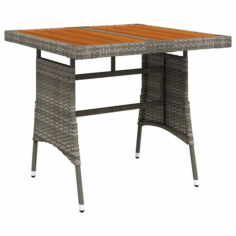 Foto van Vidaxl tuintafel 70x70x72 cm poly rattan en massief acaciahout grijs